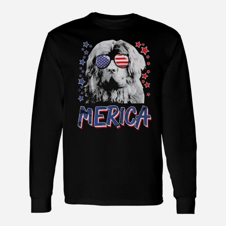 Merica Newfoundland Dog 4Th Of July Usa Long Sleeve T-Shirt