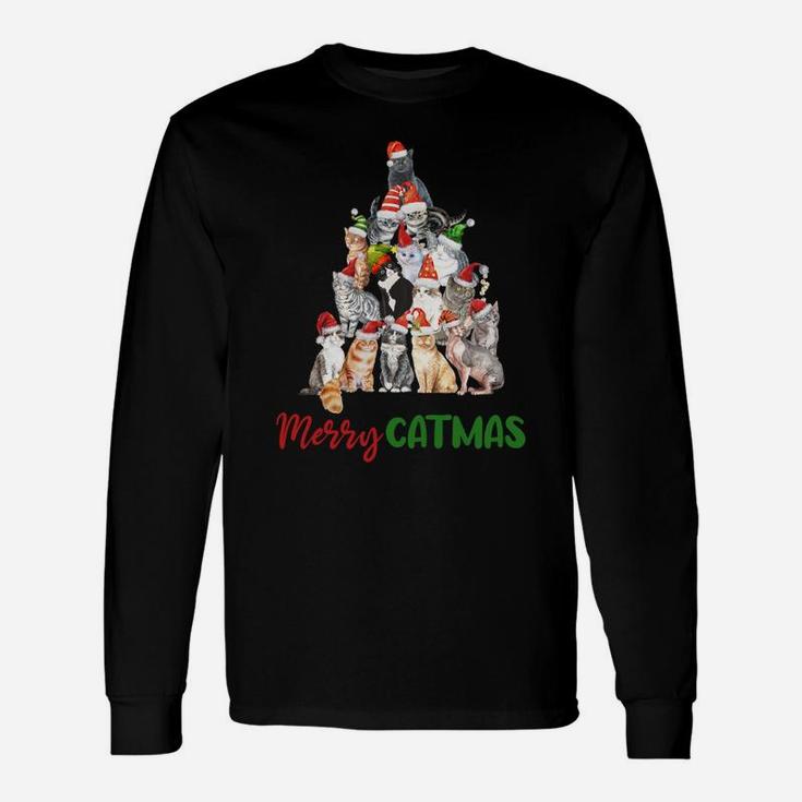 Merry Catmas Christmas Shirt For Cat Lovers Kitty Xmas Tree Sweatshirt Unisex Long Sleeve