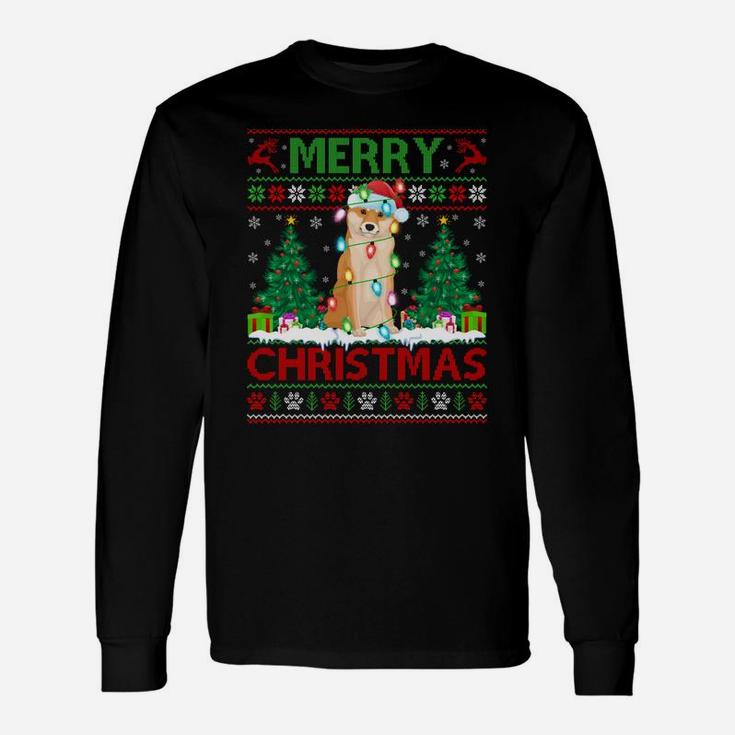 Merry Christmas Lighting Ugly Shiba Inu Christmas Sweatshirt Unisex Long Sleeve