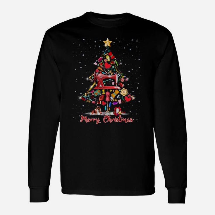 Merry Christmas Sewing Machines Xmas Tree Sewing Lover Unisex Long Sleeve