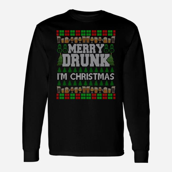 Merry Drunk I'm Christmas Beer Drinking Ugly Xmas Sweatshirt Unisex Long Sleeve