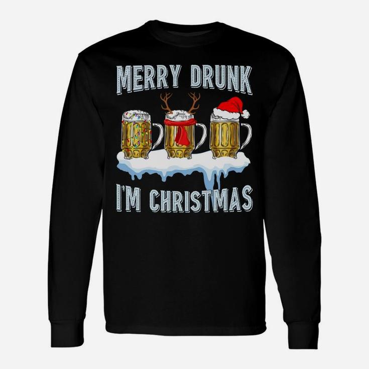 Merry Drunk I'm Christmas Funny Beer Xmas Santa Reindeer Unisex Long Sleeve