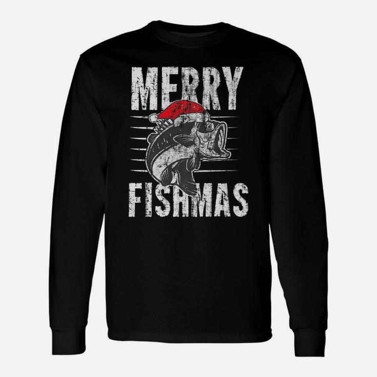 Merry Fishmas Funny Christmas Fishing Distressed Gift Unisex Long Sleeve