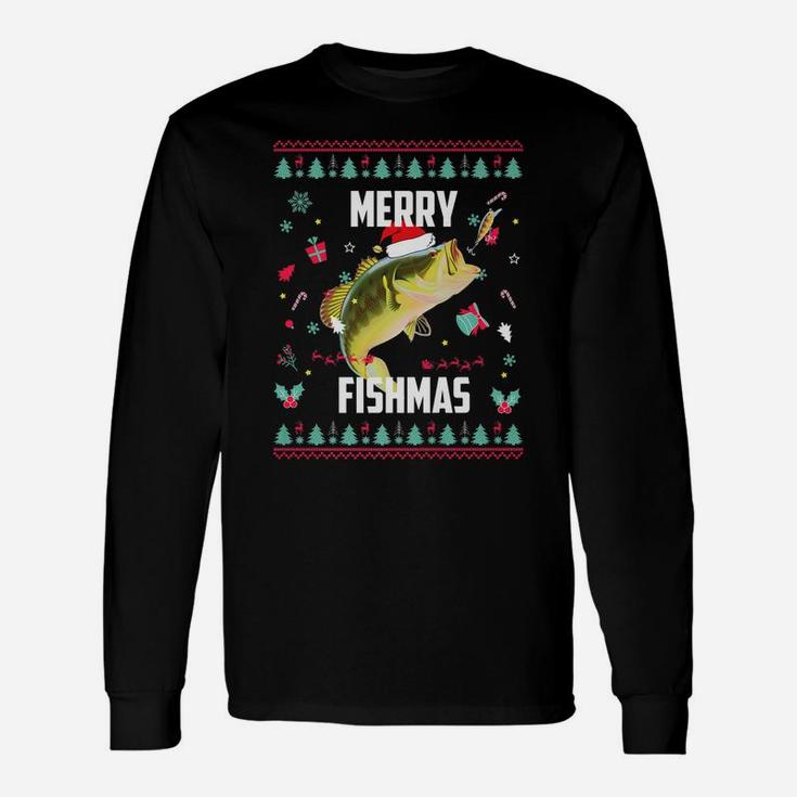 Merry Fishmas Ugly Christmas Bass Santa Hat Christmas Pajama Unisex Long Sleeve