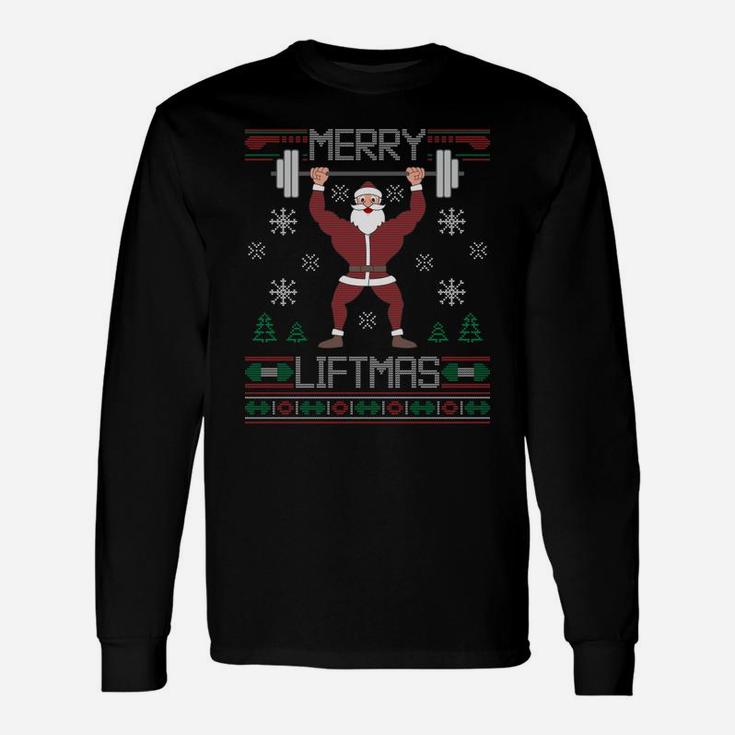 Merry Liftmas Ugly Christmas Sweater Santa Claus Gym Workout Sweatshirt Unisex Long Sleeve