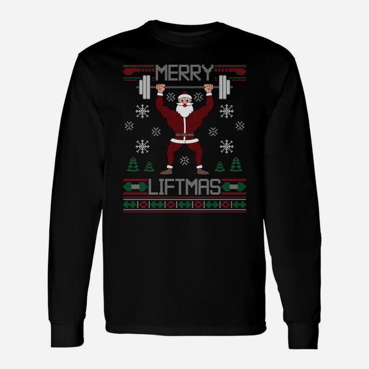 Merry Liftmas Ugly Christmas Sweater Santa Claus Gym Workout Unisex Long Sleeve
