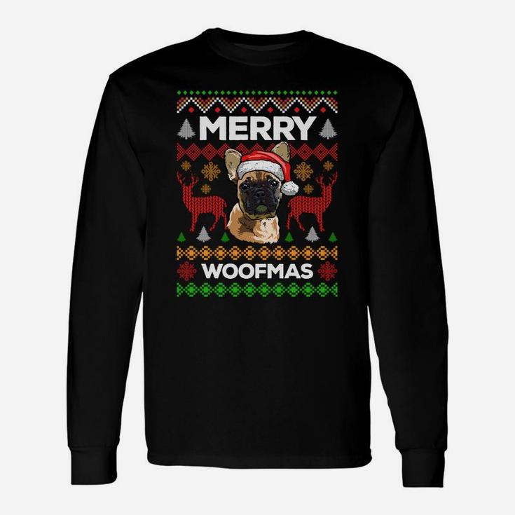 Merry Woofmas Ugly Sweater Christmas French Bulldog Lover Sweatshirt Unisex Long Sleeve