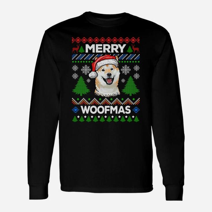 Merry Woofmas Ugly Sweater Christmas Shiba Inu Lover Gift Sweatshirt Unisex Long Sleeve