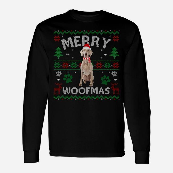 Merry Woofmas Weimaraner Ugly Sweater Santa Hat Sweatshirt Unisex Long Sleeve