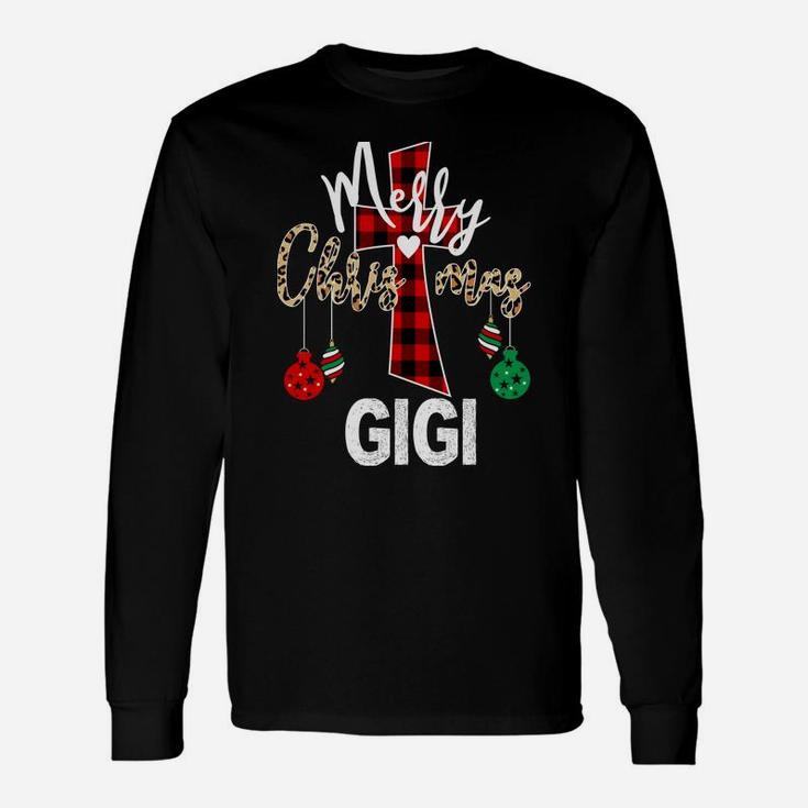 Merry Xmas Gigi God Cross Christian Buffalo Plaid & Leopard Sweatshirt Unisex Long Sleeve