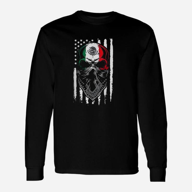 Mexican Skull 2021 American Mexican Flag Long Sleeve T-Shirt