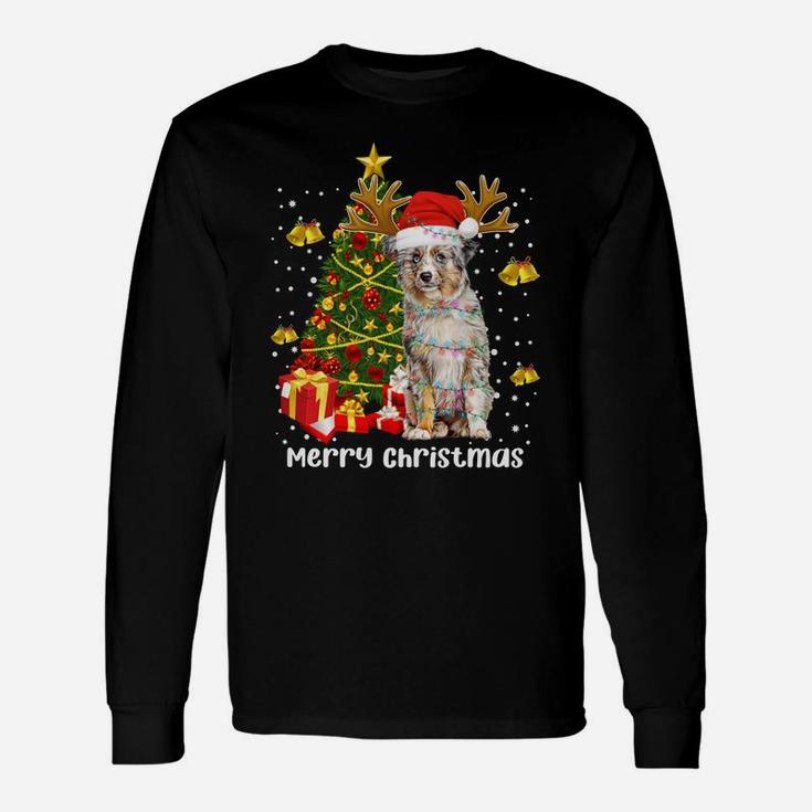 Miniature American Shepherd Christmas Lights Santa Xmas Dog Sweatshirt Unisex Long Sleeve