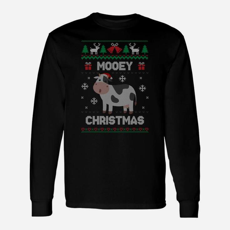 Mooey Christmas Cow Santa Claus Hat Ugly Christmas Sweater Sweatshirt Unisex Long Sleeve