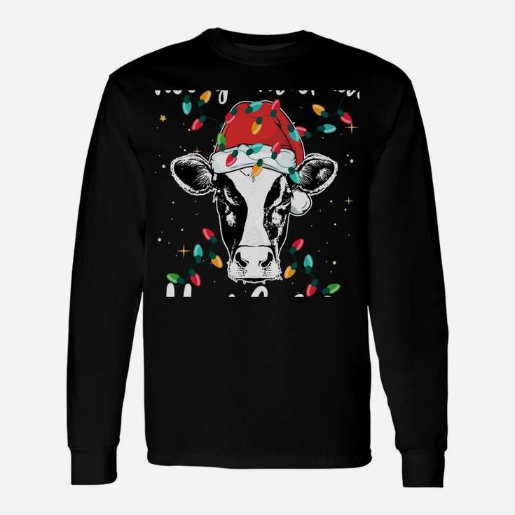 Mooey Christmas Heifers Santa Xmas Lights Cow Lovers Unisex Long Sleeve