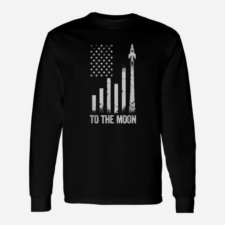 To The Moon Stock Market Distressed Us Flag Wsb Trading Long Sleeve T-Shirt