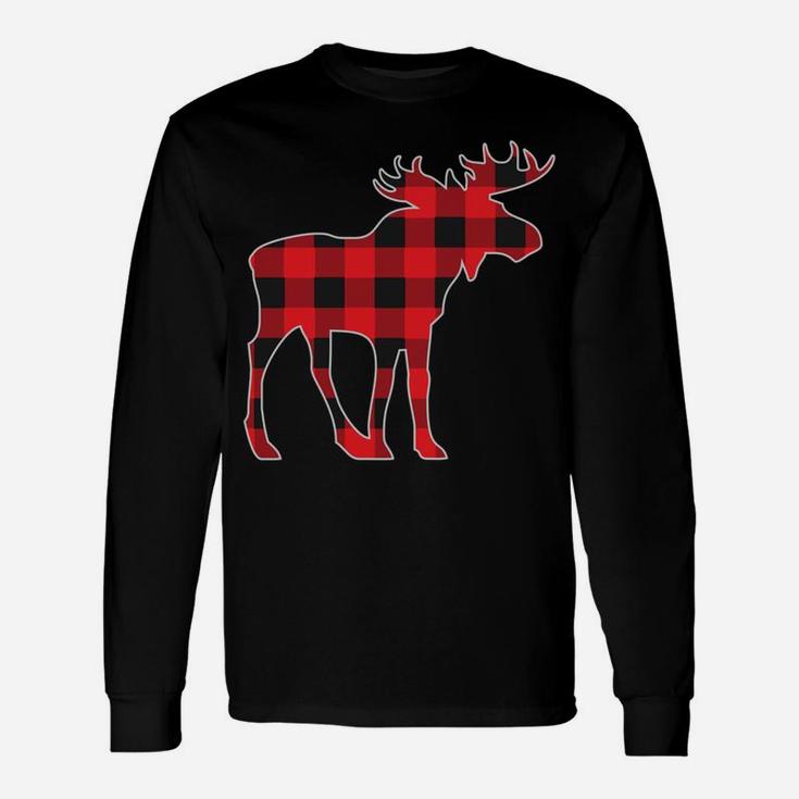 Moose Elk Plaid Buffalo Check Pajama Lumberjack Christmas Unisex Long Sleeve