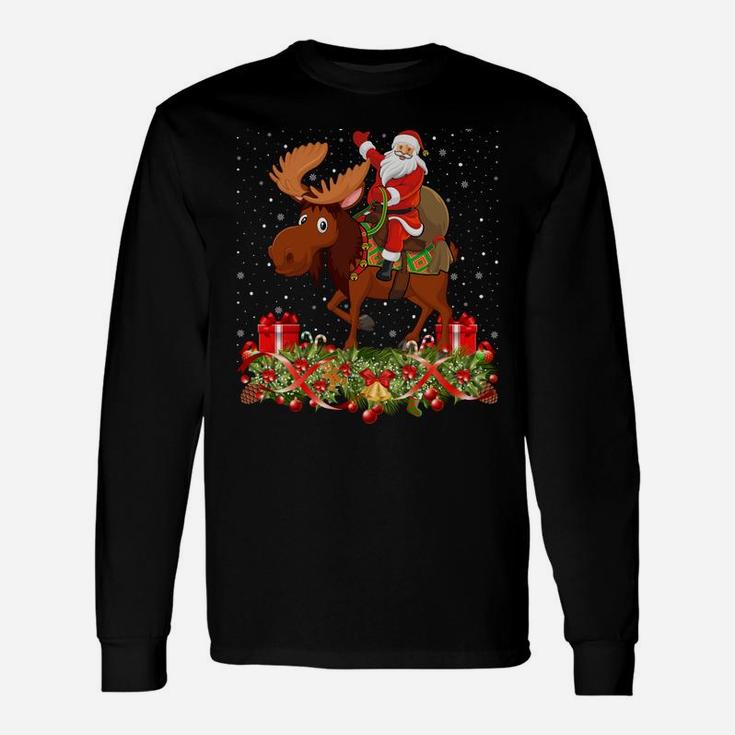 Moose Lover Xmas Gift Santa Riding Moose Christmas Sweatshirt Unisex Long Sleeve
