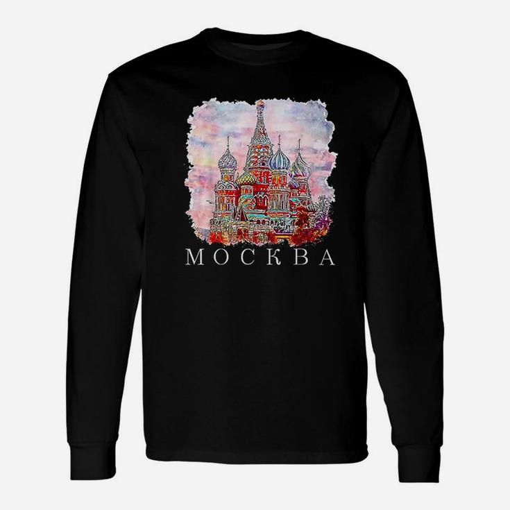 Moskva Moscow Watercolor Kremlin Red Square Basillius Unisex Long Sleeve