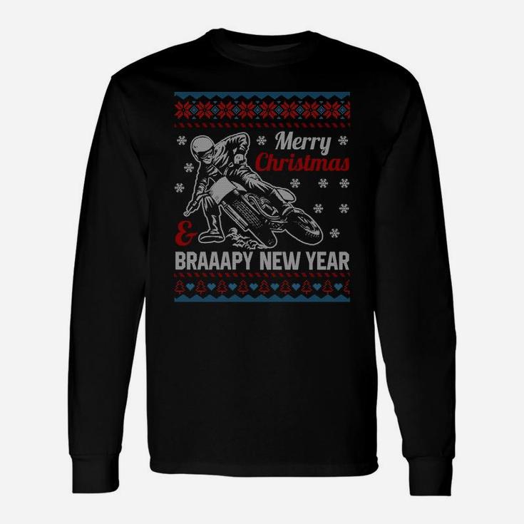 Motocross Dirt Bike Braaapy New Year Ugly Christmas Sweater Sweatshirt Unisex Long Sleeve