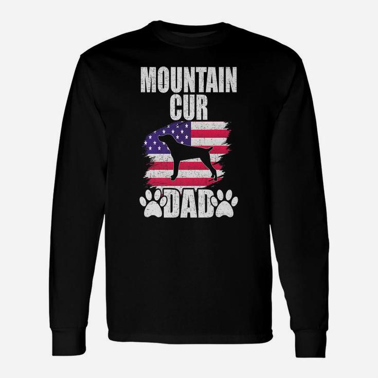 Mountain Cur Dad Dog Lover American Us Flag Unisex Long Sleeve