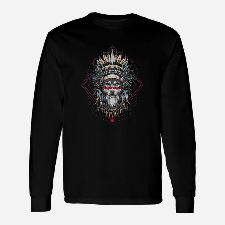 Mountain Wolf Chief Of The Wolf Pack Tribal Wolves Long Sleeve T-Shirt