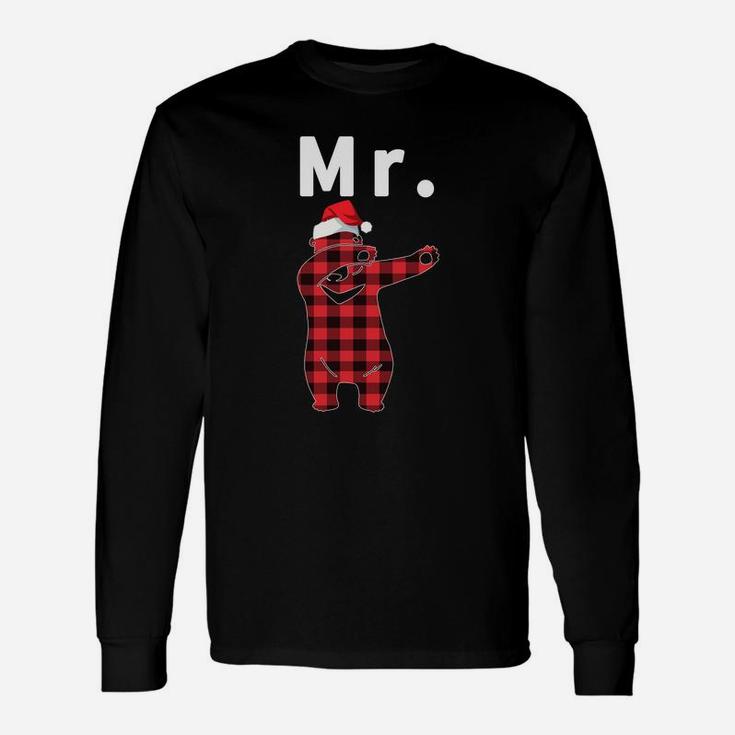 Mr Bear Christmas Sweatshirt For Couple Xmas Plaid Pajamas Unisex Long Sleeve