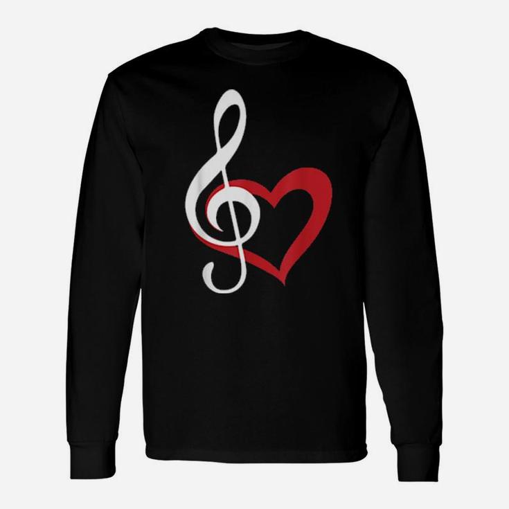 Music Clef With Red Heart For Musicians Long Sleeve T-Shirt