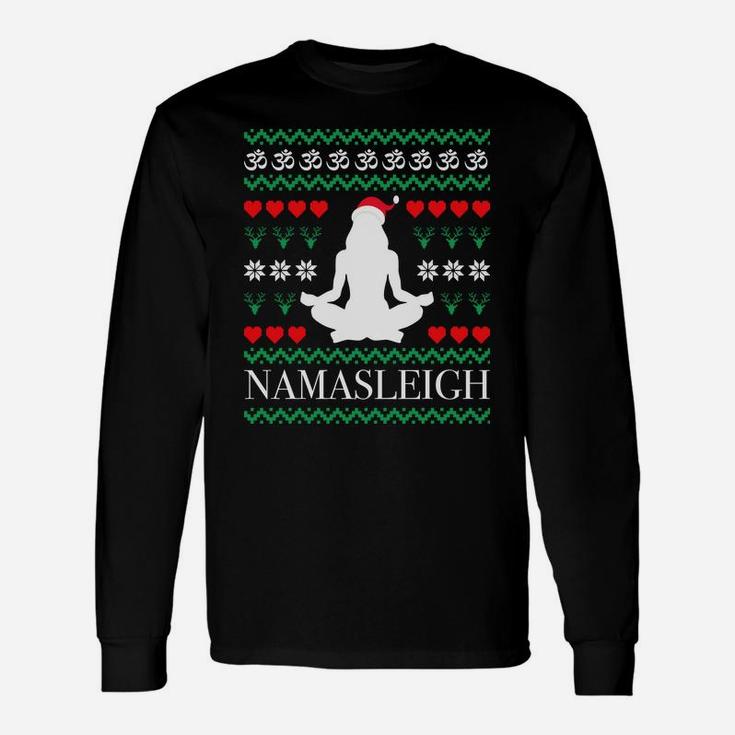 Namasleigh Yoga Xmas Yogi Namaste Om Gift Ugly Christmas Sweatshirt Unisex Long Sleeve