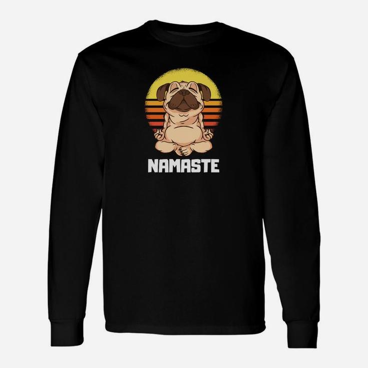 Namaste Pug Yoga Sonnenuntergang Langarmshirts, Entspannte Mops Design Tee