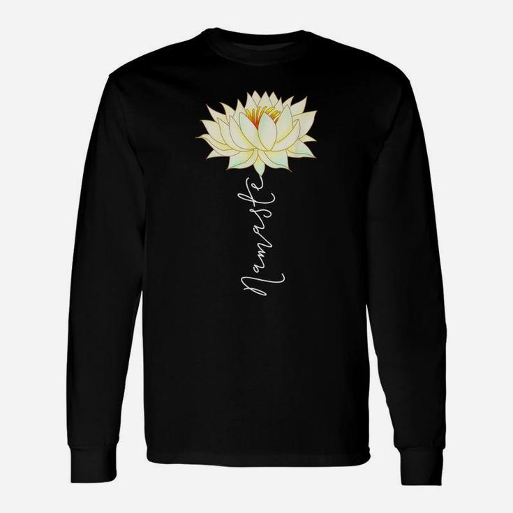 Namaste Yoga Saying Yellow White Lotus Flower Boho Zen Unisex Long Sleeve