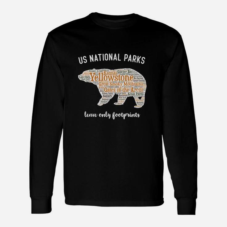 National Parks Bear Shirt Lists All 59 National Parks Pyf Black Long Sleeve T-Shirt