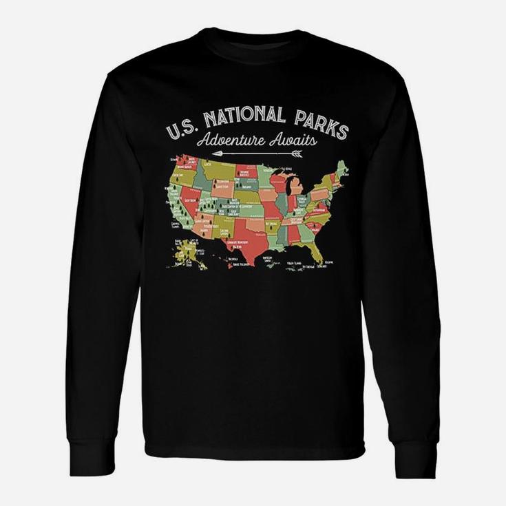 National Parks Map Camping Unisex Long Sleeve