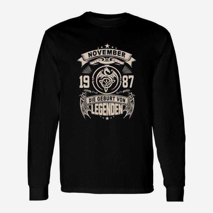 November 1987 Legenden Geburtstagsshirt, Personalisiertes Langarmshirts für Herren