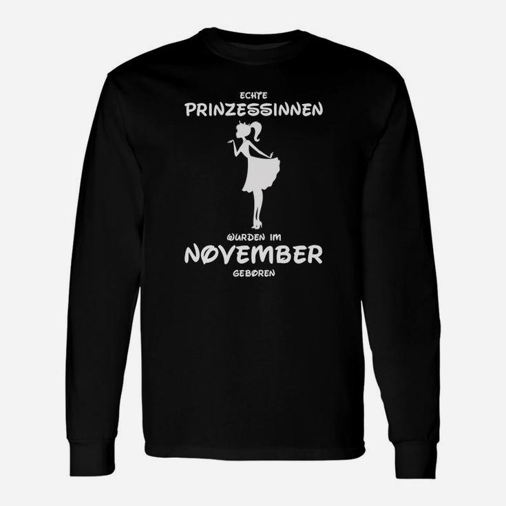 November Prinzessinnen Geburtstags-Langarmshirts, Schwarzes Echte Prinzessin Tee