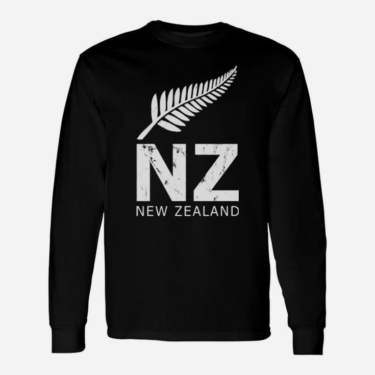 Nz Rugby Jersey New Zealand Fern Ab Fan White Distressed Long Sleeve T-Shirt