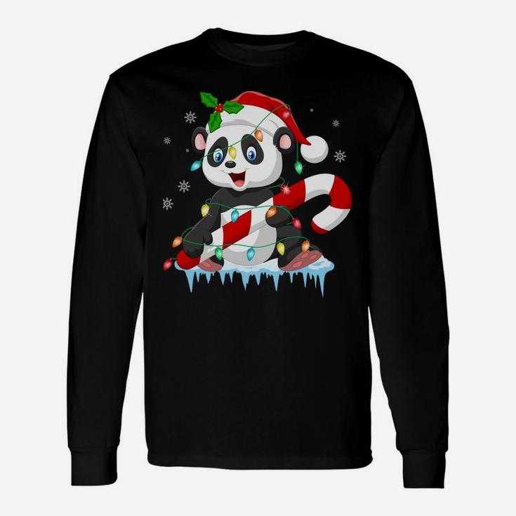 Panda In Santa Hat Xmas Tree Lights Ugly Christmas Pajamas Sweatshirt Unisex Long Sleeve