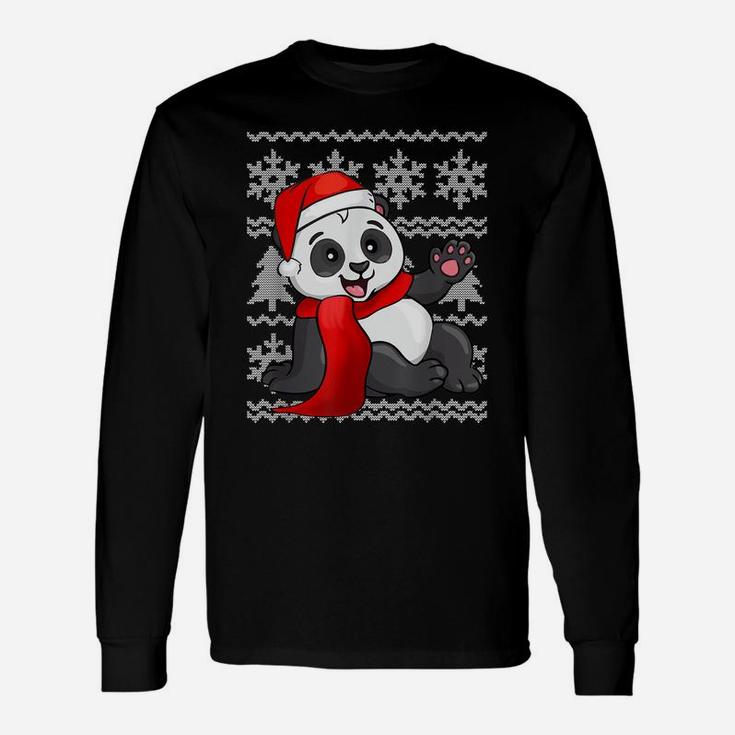 Panda Santa Hat Scarf Ugly Christmas Sweater Holiday Gift Unisex Long Sleeve