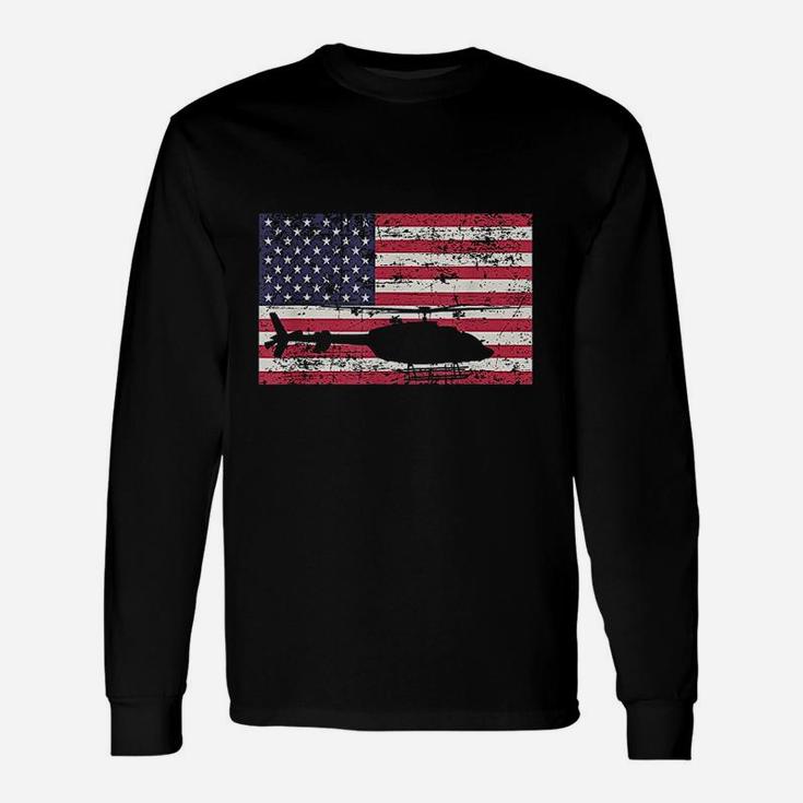 Patriotic Bell 407 Helicopter American Flag Unisex Long Sleeve