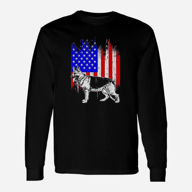 Patriotic German Shepherd American Flag Dog Lover Gift Unisex Long Sleeve