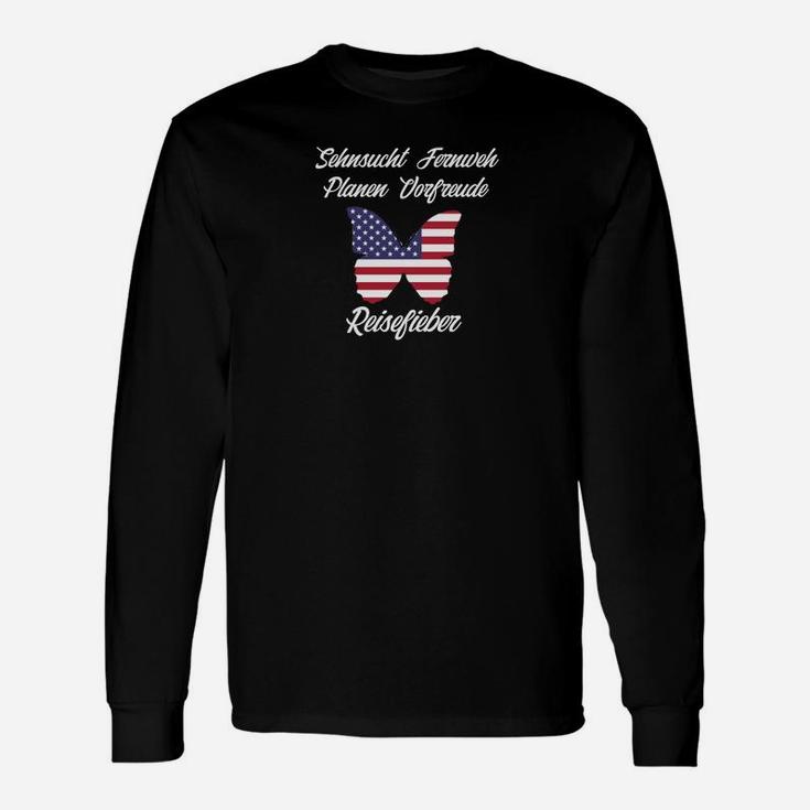 Patriotisches Langarmshirts in Schwarz mit Amerikanischer Flagge & Deutschem Text