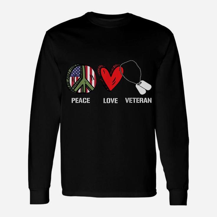 Peace Love Veteran Cool American Flag Military Army Soldier Unisex Long Sleeve