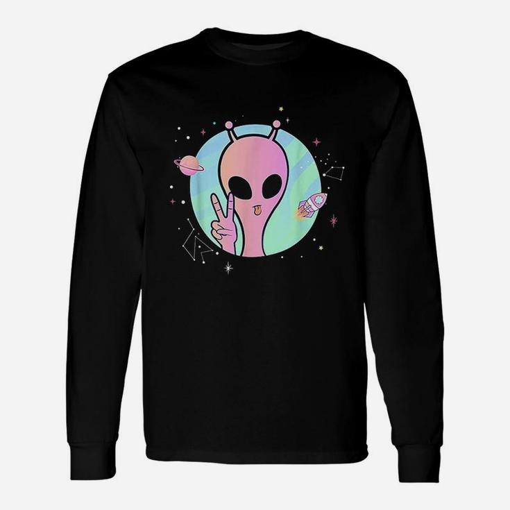 Peace Sign Hand Planet Stars Ufo Cool Trippy Gift Pink Alien Unisex Long Sleeve
