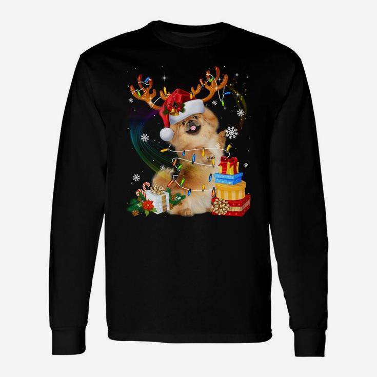 Pekingese Reindeer Christmas Lights Funny Dog Xmas Gift Unisex Long Sleeve