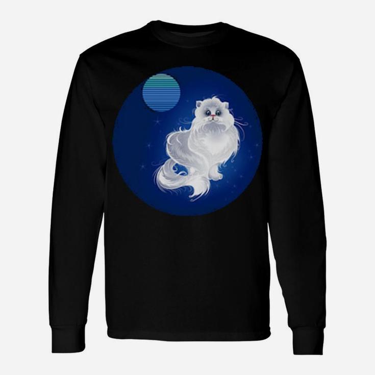 Persian Cat At Night With Vintage Moon And Stars Long Sleeve T-Shirt