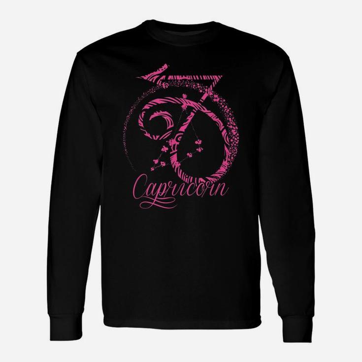Pink Capricorn Zodiac Sign December January Birthday Gift Unisex Long Sleeve