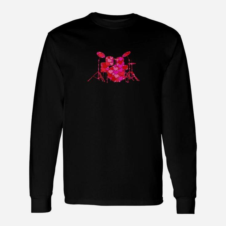 Pink Red Heart Valentines Day Drum Long Sleeve T-Shirt
