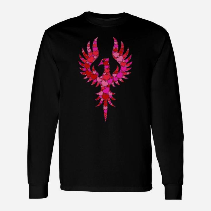 Pink Red Heart Valentines Day Phoenix Mythical Bird Long Sleeve T-Shirt