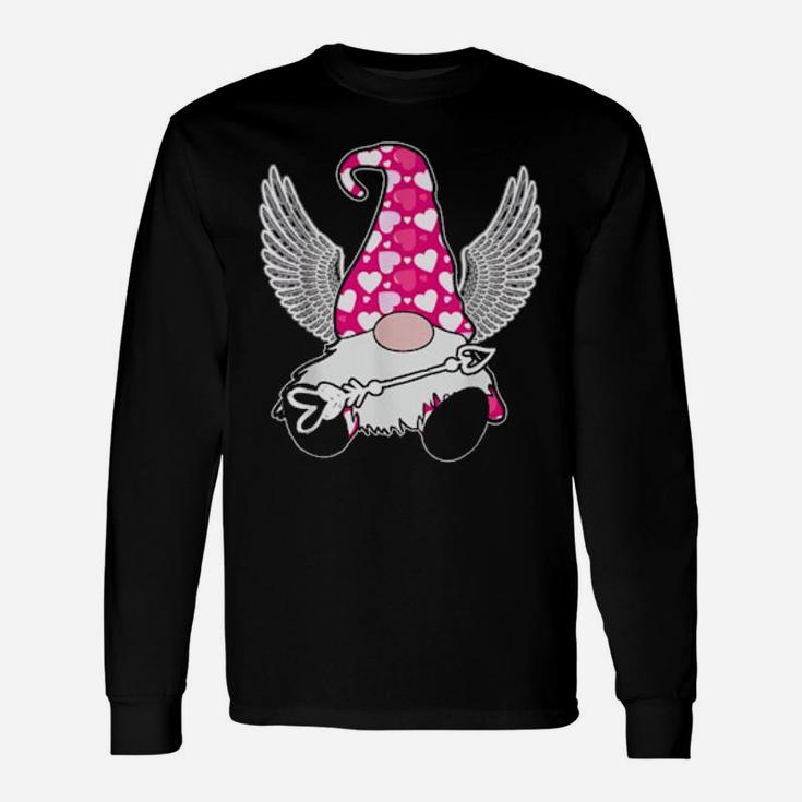 Pink Valentine Gnome Cupid Cute Hearts Happy Valentines Day Long Sleeve T-Shirt