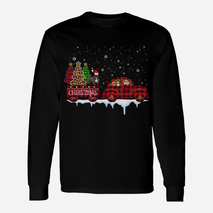 Pit Bull Dog Christmas Red Plaid Truck Santa Xmas Tree Gift Sweatshirt Unisex Long Sleeve