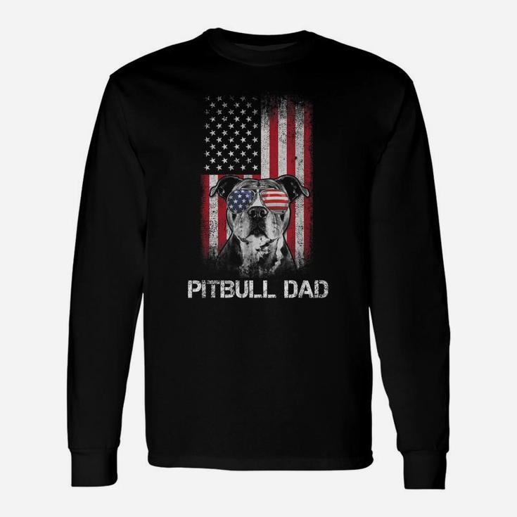 Pitbull American Flag 4Th Of July Pitbull Dad Dog Lover Unisex Long Sleeve